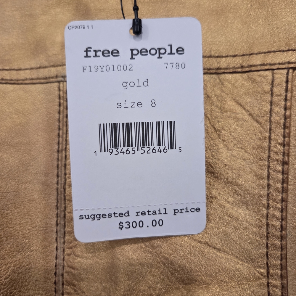 NWT Free People GOLD Genuine Leather Sweetheart Neckline Button Mini Dress - Picture 6 of 8
